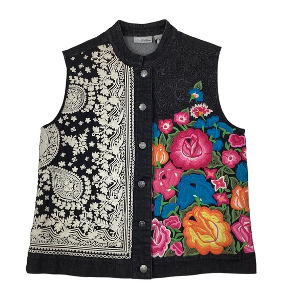 Chico’s Platinum Embroidered Black Denim Vest - Picture 10 of 10